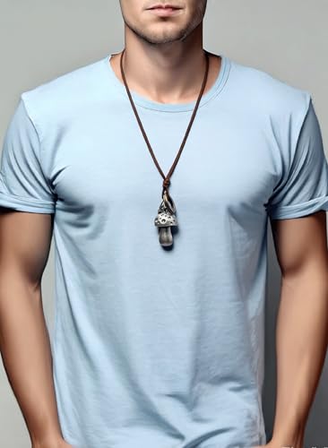 Kelake Leather Necklace for Women Men Teen Vinatge Boho Alloy Pendant Choker Jewelry Fashion Sweater Necklaces with Adjustable Genuine Leather Chain - color: Antique Silver Mushroom Pendant