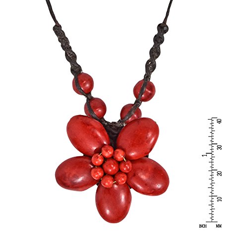 AeraVida Vibrant and Colorful Red Daisy Flower of Reconstructed Red Coral and Brass Wire Pendant on Cotton Rope Boho Chic Vibes with a Native Touch Statement Necklace