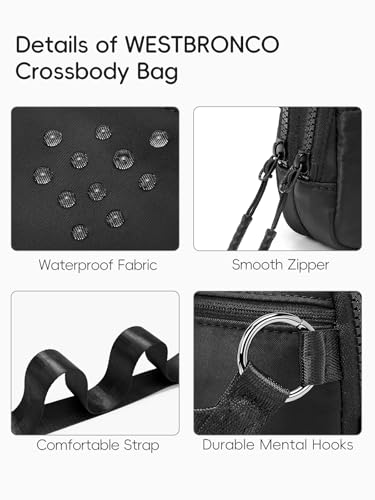 WESTBRONCO Small Crossbody Bags for Women Nylon with Adjustable Strap, Zipper Crossbody Purse, 1L Shoulder Bag for Travel - color: Black