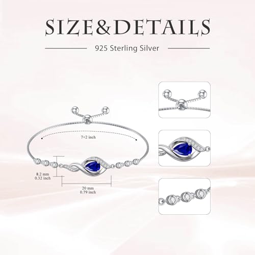 HPQQ Birthstone Bracelet for Women 925 Sterling Silver Infinity Love Jewelry Anniversary Birthday Mothers Day Gifts for Mom Wife Her - color: 09-September-Sapphire