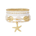 Shell Bracelet Seashell Boho Beaded Stretch Bracelets for Women Summer Beach Bracelets Starfish Charm Bracelet Stackable Gold Plated Bracelets Set for Women - color: d-white