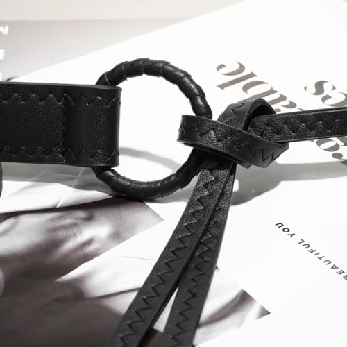 Knotted Waist Belt for Women PU Leather Thin Strap Belt for Dresses - color: Black