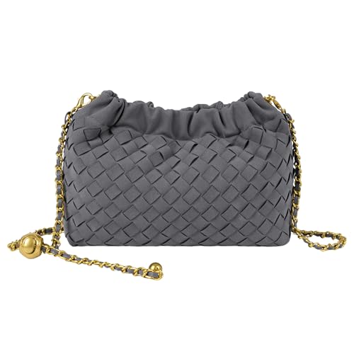 Joryin Woven Women's Crossbody Bag & Evening Purse, Trendy Dumpling Clutch & Hobo Cloud Shoulder Bag Trendy Dumpling Clutch - color: Woven Suede-slate Gray