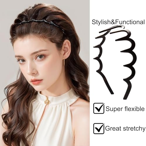 6 PCS Zig Zag Headbands Plastic Wavy Hair Head Band Comb with Teeth Hoop Accessories for Women Men Girls, Versatile Bright Black - color: Versatile Bright Black