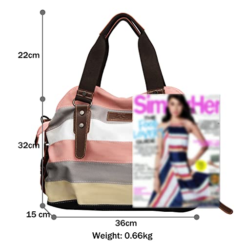 Canvas Handbag Multi-Color Striped Lattice Cross Body Shoulder Purse Bag Tote-Handbag for Women | Striped - style: Multi Color C
