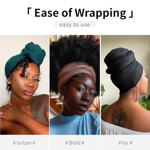 Head Wraps for Black Women, Breathable Headwrap Soft Long Hair Wraps Wide Headscarves for Locs Braids - color: 5pcs-(black,denim Blue,light Green,camel,cyan)