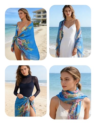 Womens Sexy Bohemian Floral Beach Cover Up Sarong Wrap Swimsuit Beachwear - color: A-blue