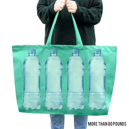 Large Canvas Tote Bag-Extra Big Shopping Beach Totes Bags Reusable Largest Grocery Plain Solid Bag 28"x8"x16" - color: Sea Green