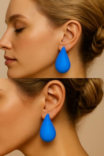 14K Gold Clip On Earrings Women,Teardrop Chunky Detachable Hoop Clip-On Earrings for Non Pierced Ears Hypoallergenic Lightweight Earring Clips - color: Blue
