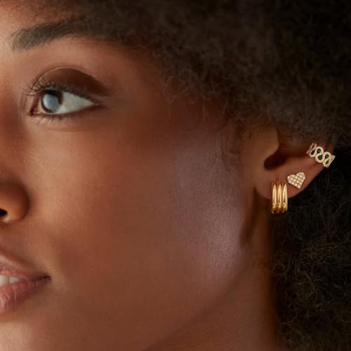 MYEARS Women Earrings Gold Huggie Hoop 14K Small Simple Hypoallergenic Everyday Jewelry - style: Ribbed