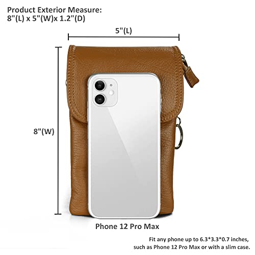 befen Genuine Leather Small Crossbody Bags for Women Cell Phone Bag Cross Body Purses,Silver Zipper - color: Cognac Brown