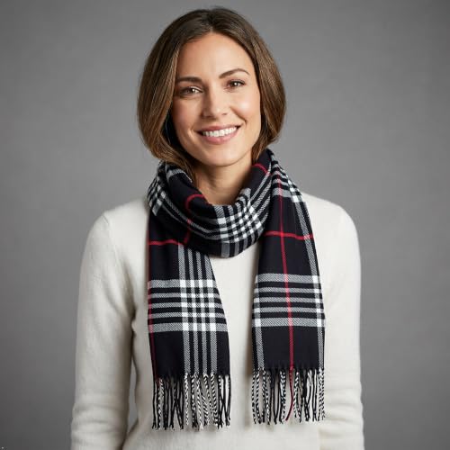 VERONZ Super Soft Classic Cashmere Feel Winter Scarf - color: Black Plaid