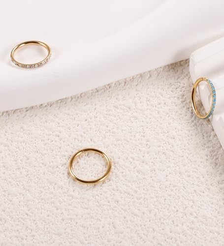 3pcs Nose Rings Hoops - 316L Surgical Steel Nose Hoops 16G/18G/20G CZ Opal Turquoise Clicker Septum Nose Ring Lip Helix Cartilage Hoop Earring Daith Rook Conch Body Piercing Jewelry for Women Men 6mm 8mm 10mm - color: Gold, size: 16 gauge(1.2mm)-10mm