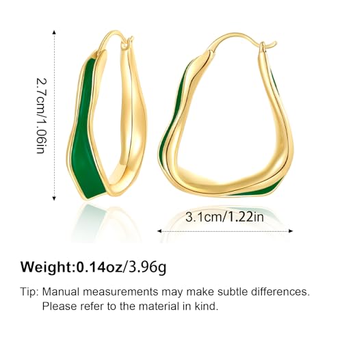Chunky Hoop Earrings for Women Thick Minimalist Geometric Huggie Hoop Earrings Dainty Thick Y2K Preppy Earrings - style: irregular wave green