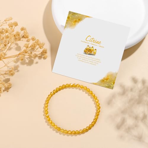 Natural Gemstone Beads Bracelets Healing Crystal Stone Beaded Bracelet for Women Men Handmade Spiritual Jewelry Gifts - color: Citrine, size: Faceted Round Beads