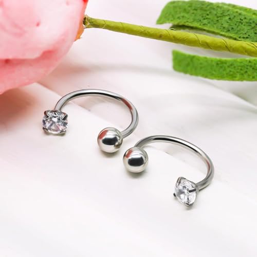 CHARMONLINEVertical Labret Lip Piercing Jewelry with Chain, Top Push in Threadless Flat Back Stud 20G Small Thin Half Hoop Ear Piercing 316L Surgical Steel Ear Piercing Cartilage Earrings Lip Eyebrow Helix Ear Piercing Jewelry with Changing Tool - color: