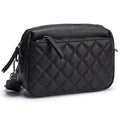 Alldaily Small Triple Zip Crossbody Purse for Women, Vegan Leather Phone Bag with Wide Shoulder Strap - color: Quilted Black