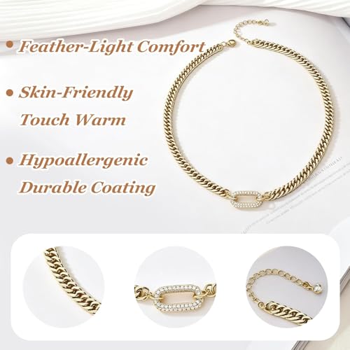 Long tiantian Chunky Gold Necklace Stack Chain Necklaces for Women Statement Layered Paperclip Choker Necklaces Statement Necklace for 80s 90s & Night Out Outfits Paperclip Style Fashion Jewelry - color: A6：rhinestone pendant chain