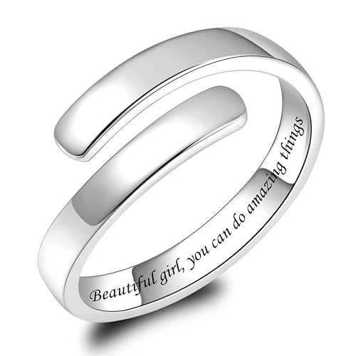 Sonateomber Gold Silver Faith Open Rings for Women ，Adjustable Minimalist Personality Encouragement Hope Love Healing Promise Ring Wedding Festival Accessories Fashion Jewelry Gift - color: Beautiful girl, you can do amazing things