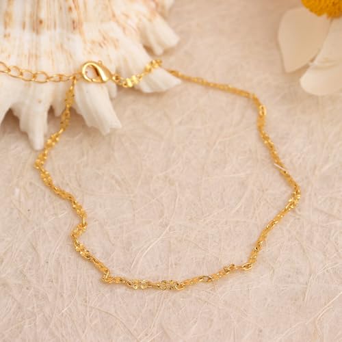 Dainty Gold Shell Pearl Charm Ankle Bracelet for Women Trendy non-Tarnish Adjustable Anklet Summer Beach Fashion Jewelry Gift - color: Link