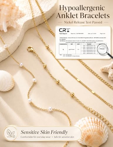 LOYALLOOK Ankle Bracelets for Women Waterproof, 14K Gold Plated Cuban Figaro Link Chain Beaded Anklets Set, Dainty Layered Anklets for Women Non Tarnish Summer Beach Foot Jewelry Adjustable Size - color: 4Pcs Anklets-Beads Style