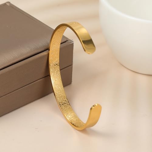 Qitian Islamic Jewelry Gifts for Women Allah Gold Bangles Bracelets Ayatul Kursi Arabic Cuff Bracelet for Women Men Islam Eid Ramadan New Year Gifts - color: E-Gold-Thick-men