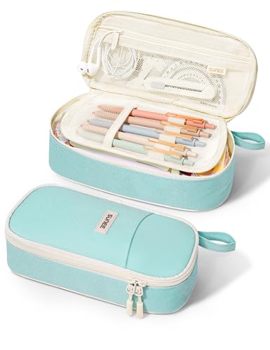 SUNEE Cute Pencil Case, Aesthetic Pen Pouch, Colored Large Pencil Bag with Zipper, Kawaii Stationery Storage and Organizer, School Supplies for Teen and Adult Girls, Mint Green - color: Mint Green