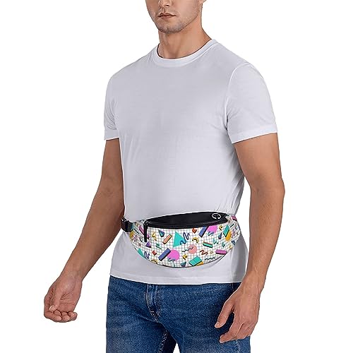Bright 80s 90s Abstract Shapes Memphis Style Fashion Casual Fanny Pack Waist Bag Men Women Adjustable Belt Waist Bag For Travel Hiking Cycling Running Festival Carnival - color: Black20