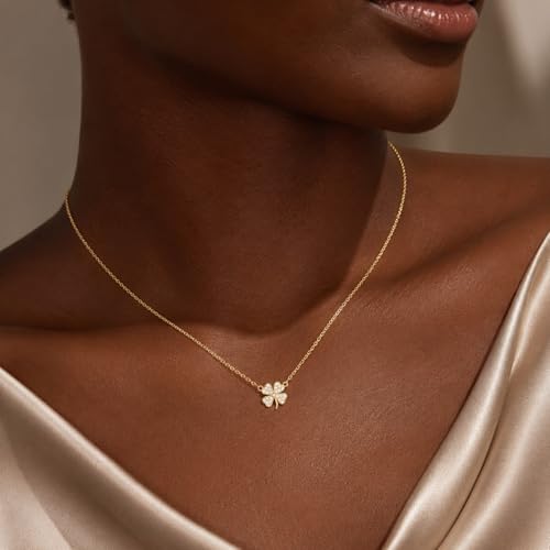 Dainty Gold Necklaces for Women Trendy Non Tarnish 14K Gold Plated Cubic Zirconia Necklace Layered Simple Cute Four Leaf Clover Choker Jewelry Birthday Gifts - color: Gold, style: Cable CZ-3