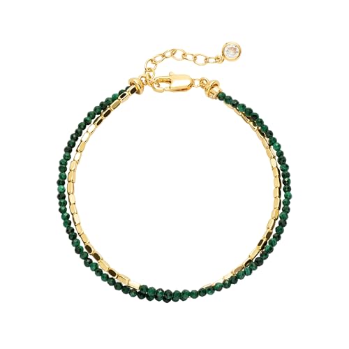 Fettero Beaded Bracelets for Women Charm Natural Stone Handmade Beads White Gold Plated Dainty Gold Bracelets Non Tarnish Boho Summer Beach Vacation Jewelry - color: Green Square-Malachite