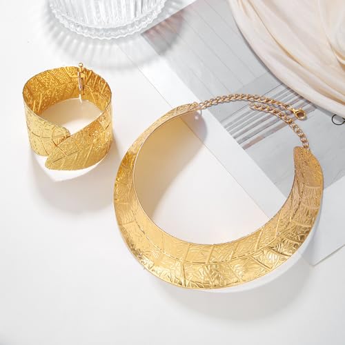 Gold Necklaces for Women Chunky Gold Silver Choker Necklace Statement Egyptian Jewelry for Women Men Gold Costume Jewelry Sets Accessories Gift - color: chunky gold leaf choke