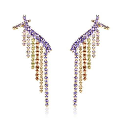 Star Crystal Ear Cuff Earrings for Women Rhinestone Ear Climber Earrings Cubic Zirconia North star Ear Crawler Earrings for Mom Wife - color: Colorful