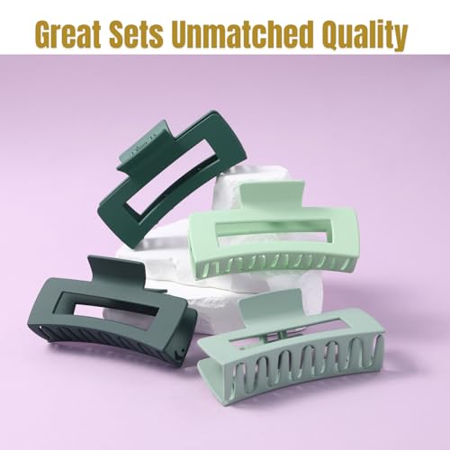 12 Pcs Green Large Square Hair Claw Clips for Women, 4.3-Inch Matte Rectangle Claw, Strong Hold Non-slip Hair Clips for Thick & Thin Hair - color: Green