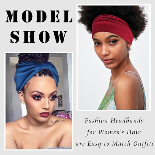 FULZTEY Wide Headbands for Women Neutral Knotted Headwraps Fashion Head Bands Elastic Non Slip Workout Yoga Sweat Hairbands Soft Cotton Turbans Large African Bandana Hair Accessories 4Pcs - color: Style 106