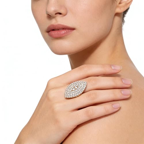 Sparkling Rhinestone Ring Bohemia Thick Large Oval Geometric Ring Square Princess Rings Fashion Heart Zircon Crystal Ring Prom Wedding Party Ball Rings for Women - color: Gold