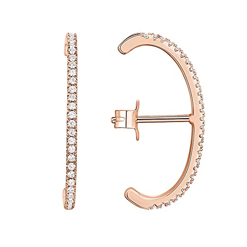 PAVOI 14K Gold Plated 925 Sterling Silver Post Minimalist Suspender Ear Cuff Earrings for Women | Wrap Earlobe Studs - style: Cubic Zirconia