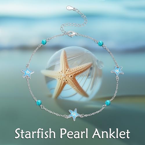 CRMAD Beach Starfish Anklet for Women Sterling Silver Moonstone Beach Anklet Irish Jewelry (starfish) - style: starfish-L
