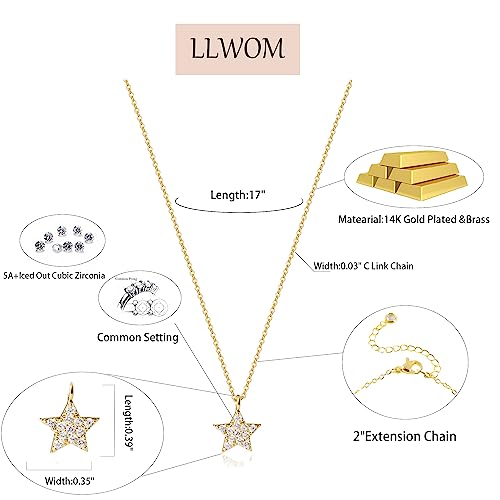LLWOM Gold Necklace for Women-14k Gold Plated Infinity Necklace Star Of David Necklace Evil Eye Cross Pendants Heart Dainty Gold Necklace For Women - color: Gold, style: DaintyStar-Gold