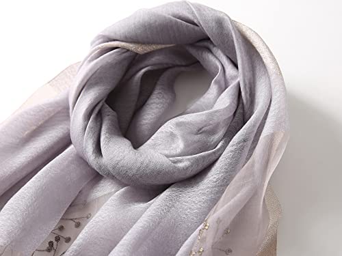Jeelow Silk Blend Floral Fashion Scarf Shawl Wrap Lightweight Sheer For Women Floral Embroidery Wedding Party Prom - color: Purple Wool