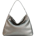 JINMANXUE Women Boston Bag, Woven Hobo Tote Handbag and Purses, Female Satchel Messenger Bags, Fashion Shoulder Crossbody Bag - color: Silvery Gray
