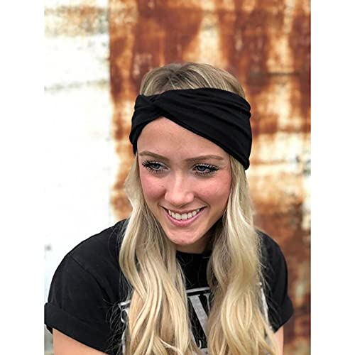 DRESHOW 8 Pack Headbands for Women Yoga Knotted Headbands Elastic Criss Cross Hair Accessories Sports Head Wrap Non Slip - color: 8 Pack Plain Black