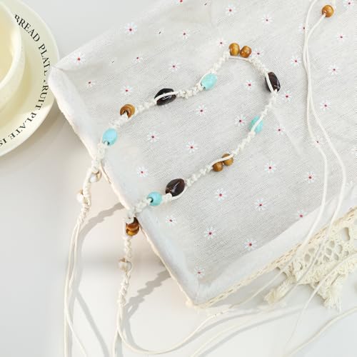 Women Braided Waist Belt Boho Woven Belt with Wooden Beads and Ring Clasp Vintage Long Tassel Rope Tie Belt for Dress - color: Beige 6
