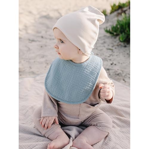 Konssy Muslin Baby Bibs 8 Pack Baby Bandana Drool Bibs Cotton for Unisex Boys and Girls, Soft Absorbent Set for Teething and Drooling - color: Stone