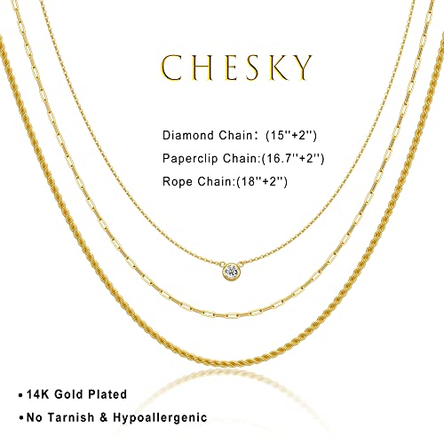 CHESKY Layered Necklaces for Women, 14K Gold Plated Chain Necklace Women Trendy Cuban Link Paperclip Chain Toggle Clasp Necklace Fashion Chunky Jewelry for Women - style: Diamond/Paperclip/Rope