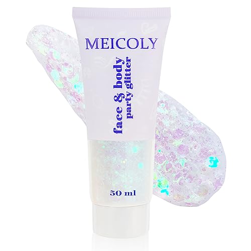 MEICOLY Clear White Face Body Glitter,Mardi Gras Face Glitter Makeup for Kids Women,Face Glitter for Running Half Marathon,Sparkly Mermaid Hair Glitter,Singer Concert Festival Rave Accessories - color: white body glitter