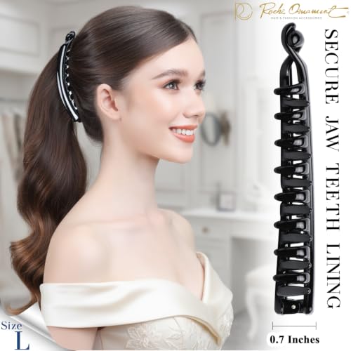 RC ROCHE 2 Pcs Large Banana Hair Clips Claws for Women Thick Curly Ponytail Holder Maker Big Comb No Crease Strong Hold Styling Clasp, Large Black and Brown - color: (Large) 2Pcs Black & Brown, size: 1 Count (Pack of 2)