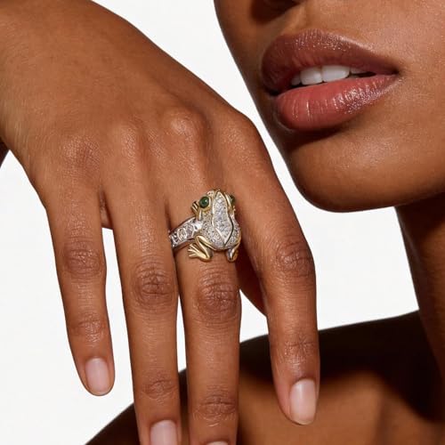 Frog Ring for Women Men Gold And Silver Money Frog Rings Green Rhinestone Cute Animal Ring Bohemian Rings Lucky Wealth Jewelry Accessories Summer Vacation Gifts for Women Men