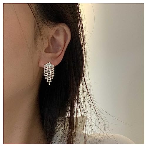 Boho Crystal Tassel Drop Earrings Rhinestone Chandeliers Earrings Cz Paved tassel Earrings tiny rhinestone dangle Earrings wedding Jewelry for Women and Girls