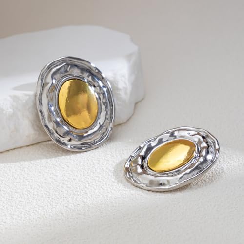 Mixed Metal Statement Earrings for Women Chunky Earrings Big Statement Large Oval Round Pebble Shape Earring Irregular Geometric Drop Dangle Earring Chunky Jewelry - style: 1 - S