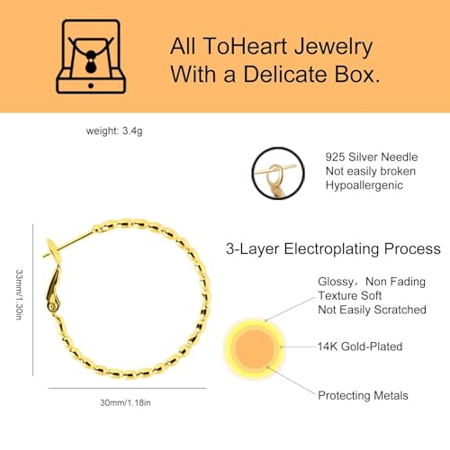 ToHeart Gold Silver Beaded Hoop Earrings with Delicate Textures Elegant Daily Wear Birthday Gift - style: Gold